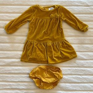 Crushed velvet mustard yellow dress